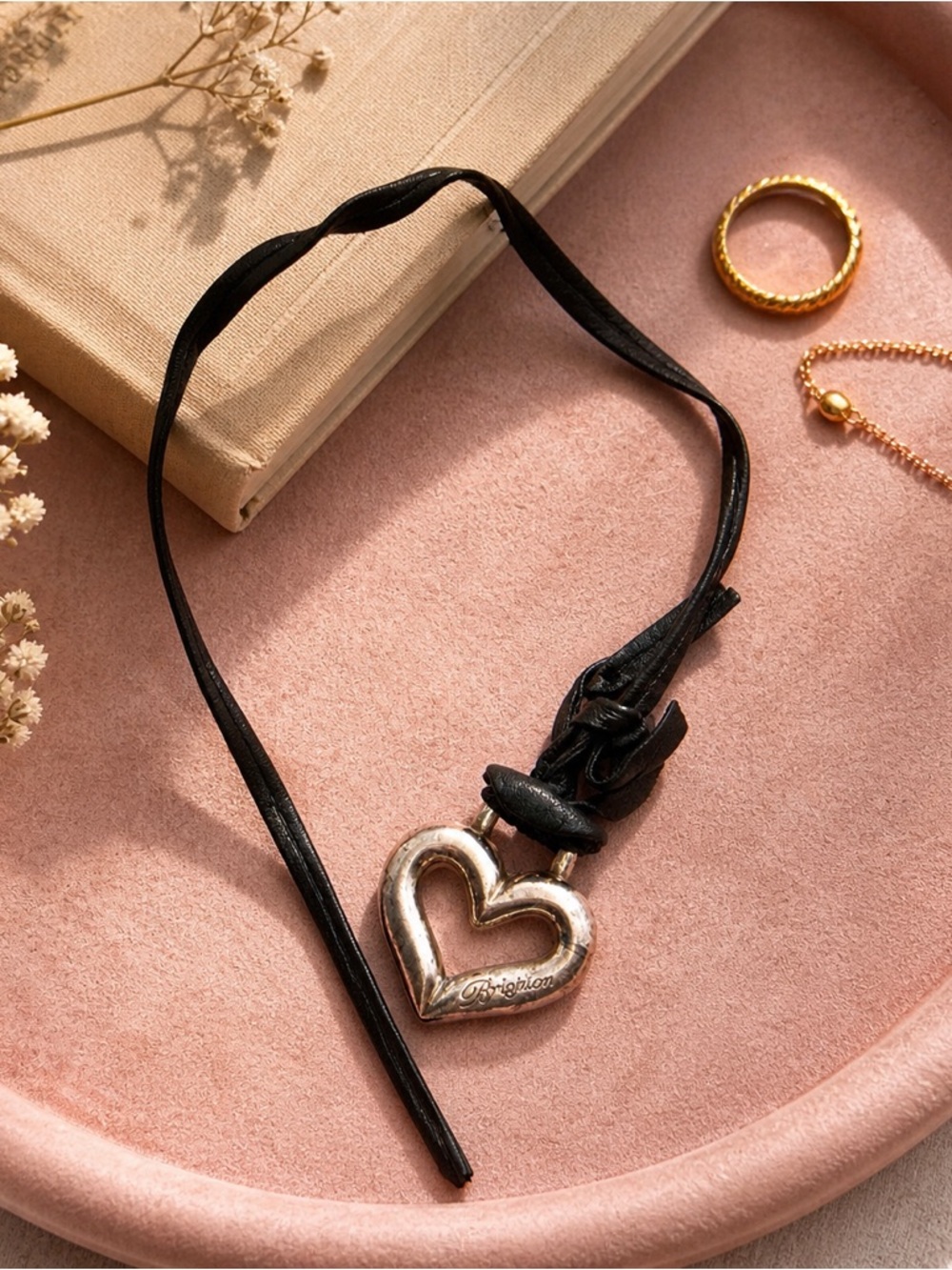 Brighton Heart Bag Charm Silver Tone Pendant Black Leather Boho Keychain - Picture 2 of 4